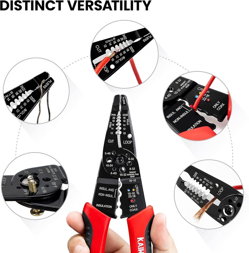KAIWEETS Wire Stripper 10-22 AWG Wire Splicer Cable Stripper Multipurpose Wire Stripping Tool Electrical Wire Pliers with Screw Cutter - Image 2